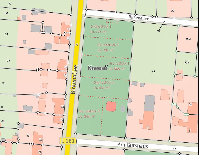Lageplan mit voraussichtlichem Grundstückszuschnitt